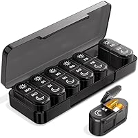 Tablettenbox 7 Tage Morgens Abends, Pillenbox 7 Tage 2 Fächer Klein Für Unterwegs, Medikamentenbox 14 Tage Große Fächer Für Medikamente, Vitamine, Fischöl - Schwarz