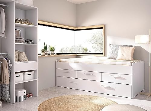 Mobelcenter, Cama Nido Compacta Infantil y Juvenil con Cajones Blanca. Medidas: Ancho: 194,5 cm. x Alto: 67,5 cm. x Fondo: 95 cm (1421) - imagen 2