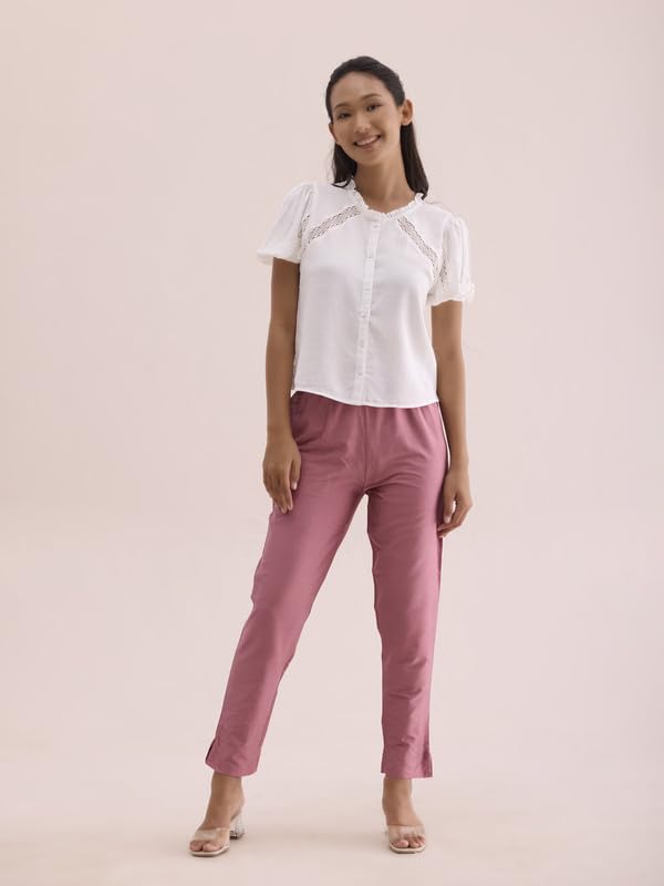 Image of GO COLORS Modal Spandex Metallic Pants Festive Full Length for Women| Lightweight, Mid Rise, Side Pockets