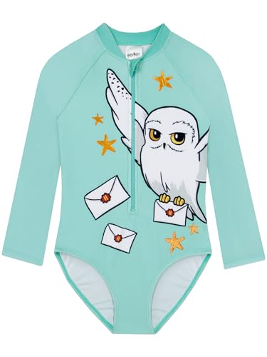 Harry Potter Girls Swimsuit Hedwig Swimming Suit for Girls Long Sleeve Kids Bathing Suit Blue 14