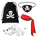 Chalyna Kit di Accessori per Costume da Pirata Benda per Occhio Bandana Rossa 10 Monete 10 Gemme in Plastica Colorate Portamonete con Teschio Tesoro da Pirata per Giochi Festa Halloween Bambini
