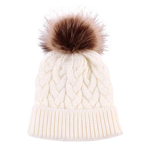 Yinuoday Gorro de punto para bebé, de lana cálida, para invierno, para niños pequeños, blanco, Talla única