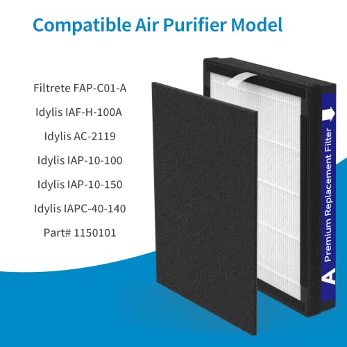 Image of 2 Packs IAF-H-100A Replacement Filter A Compatible with Filtrete FAP-C01-A and Idylis AC-2119, IAP-40-140, IAP-10-150 Air Cleaner Purifier