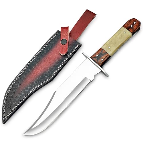 HIVE BLADES Handmade 13 inch D2 Steel Bowie Knife With Sheath Full Tang Fixed Blade Hunting Knife For Men Bushcraft Knife Ideal For Survival Hiking Camping & Outdoor Use