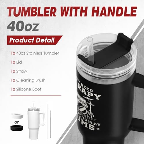 Image of SANDJEST Drummer Gifts for Men, 40oz Stainless Steel Insulated Coffee Tumbler with Lid & Straw, Travel Mug Cup Gift for Drummers, Christmas Birthday