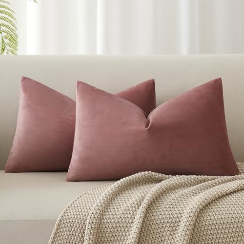 Image of JUSPURBET 12x20 Decorative Velvet Lumbar Throw Pillow Covers Set of 2,Jam | Modern Soft Cushion Covers with Hidden Zipper for Couch Sofa Bed Living Room Bedroom Home Decor