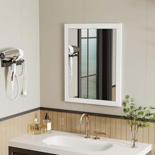 Armario empotrado para medicamentos de 14'' x 18'', con espejo, inserto de madera para tabique, estante empotrado para baño, reemplazo para armarios de medicamentos, almacenamiento para baño y sala de estar, blanco miniatura 3