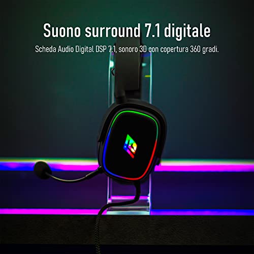Noua Banshee Gaming Headset RGB USB over-ear driver 50 mm, gaming hoofdtelefoon met 3,5 mm jack en externe audiokaart USB 7.1, flexibele microfoon voor pc, Mac, laptop, PS4, PS5, Xbox One - Afbeelding 5