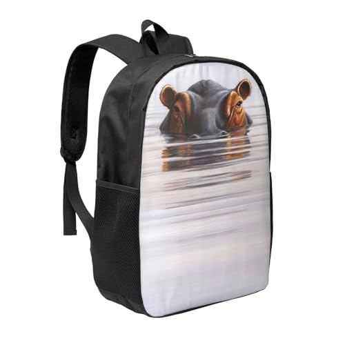 Mochila cómoda EdWal con diseño original de hipopótamo y tejido resistente negro 2