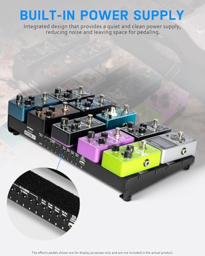 Image of STRICH Pedal Board with Built-in Power Supply, Guitar Pedalboard 15 inch x 7.8 inch Lightweight 2.17lb Aluminum Alloy with Pedal Cables, Bag, Hook Loop Strips MINI+ 15