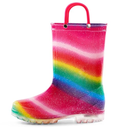K KomForme Girls Boys Rain Boots Waterproof with Easy on Handles for Toddler/Little Kid/Big Kid