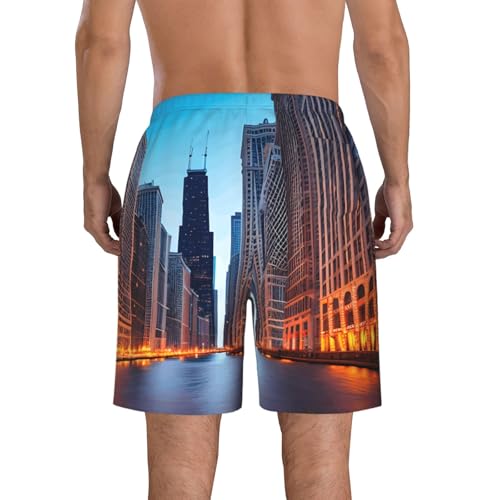 Chicago Illinois USA Print Mens Casual Shorts Drawstring Summer Beach Stretch Shorts Novelty Swimtrunks3