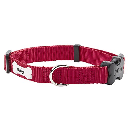 Bunty Adjustable Dog Collar Medium - Ultra Strong & Soft Nylon Fabric, Quick-Release Buckle, Steel Lead Ring - Perfect for Small Dogs, Puppy 8 Weeks On - Red Dog Collar