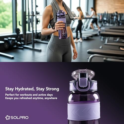 Image of Solpro Agua Spain Sipper Water Bottle 1000 ml Leakproof BPA Free, Sipper Bottle for Kids, Men, Women, Adults for School, Office, College, Travel, Gym, Workout, Outdoor, Camping (Purple /Purple)