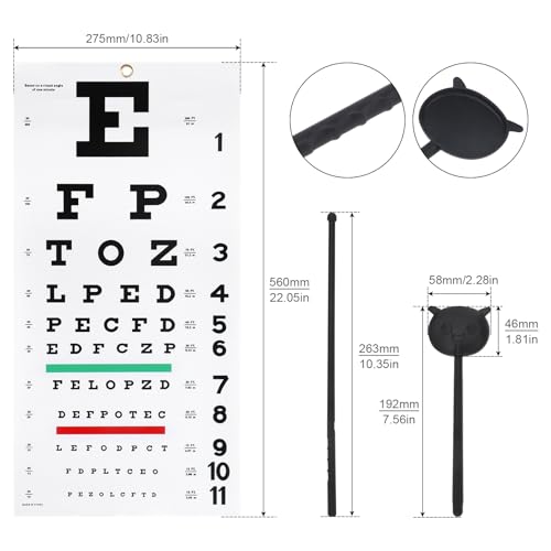 Image of Eye Chart, Complete Snellen Eye Exam Kit, for Eye Exams 20 Feet 22x11 Inches Low Vision Eye Test Charts with Eye Occluder and Pointer