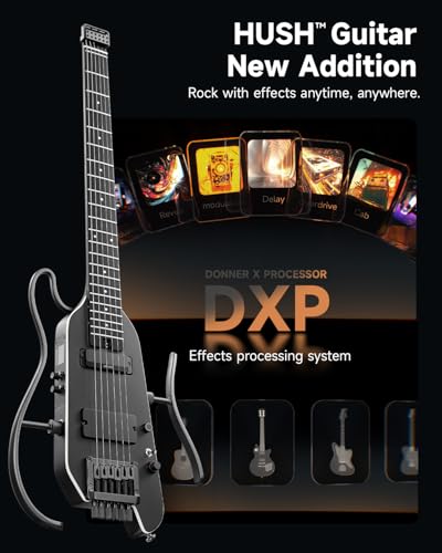 Donner HUSH X PRO Electric Guitar Kit - Smart Travel Guitar, Black