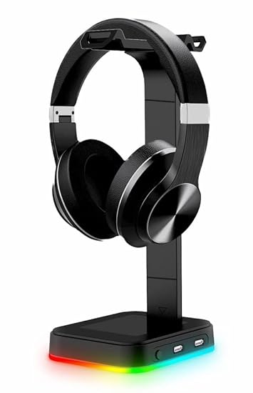 TECHBLAZE RGB Gaming Headphone Stand Desktop Display Headset Holder with 2 USB Charging Port Anti Slip Base Headphone Hanger Stand for Gamers Gaming Computer Accessory