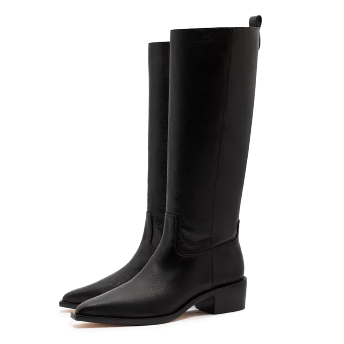FOWT Women Classic Chunky Low Heel Knee High Boots Pointed Toe Pull on Wide Calf Long Boots Winter