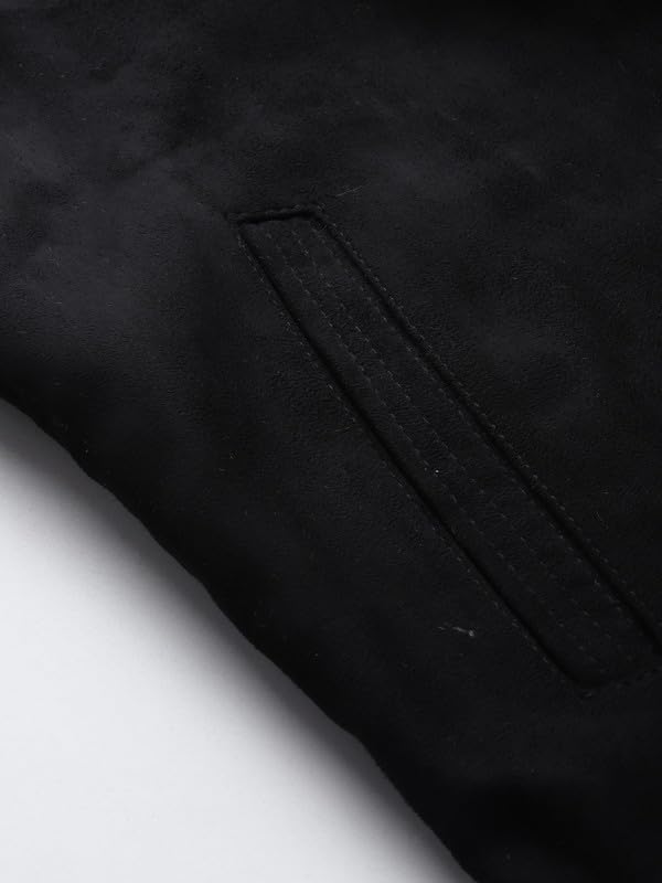 Image of Leather Retail Men's Black Suede Biker Jacket | Faux Suede | Black | Stand Collar | Zip Closure | Regular Fit