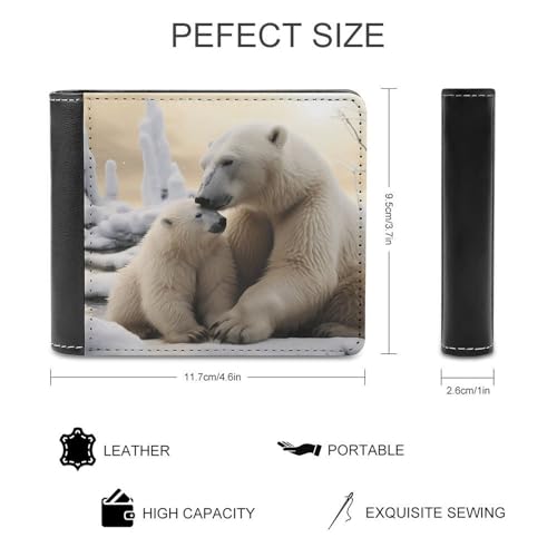 Men's Leather Wallet Bifold Wallet for Men Polar Bear Love Slim Wallet with Multiple Card Classic Passcase Mens Card Holder2