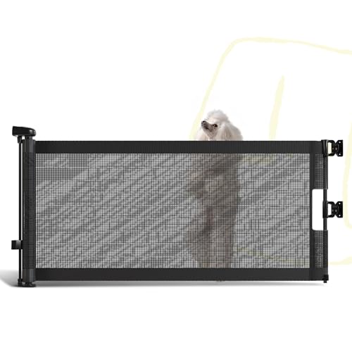 35 cm hohes Mesh-Hundegitter, Ausziehbar bis 150 cm, Bohrmontage, Kleines Hundegitter für Treppen, Leicht übersteigbares Welpengitter für Türen, Innen- und Außenbereich, Schwarz
