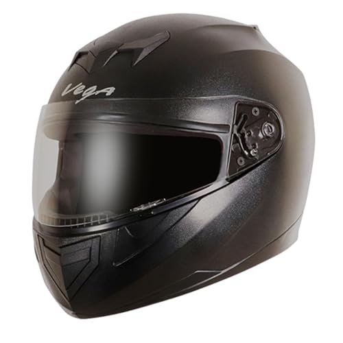 Vega Edge ISI Certified Full Face Gloss Finish Helmet for Men and Women with Clear Visor(Black, Size:L)