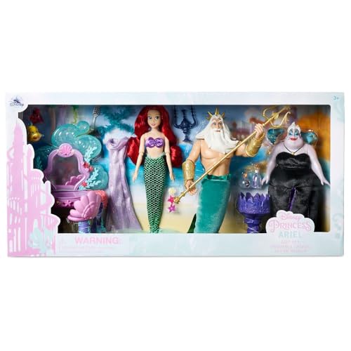Disney Store Official Ariel Classic Doll Gift Set - Includes The Little Mermaid Ursula & King Triton Dolls Plus More - Disney Classic Dolls & Accessories Playset for Imaginative Play