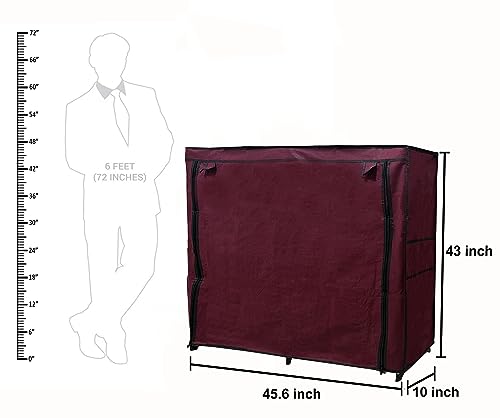 Image of Multi Utility 12 Layer Shelf Collapsible Metal Pipes with Non-Woven 100GSM Fabric Cover for Shoe /Cloth /Toy /Books Rack (Maroon, Metal)