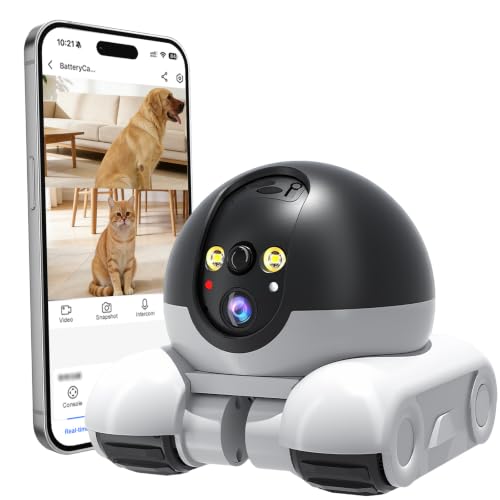 Robot Camera 1080P Duales Cámara Robot para Mascotas | Audio 2 Vías Visión Nocturna Reconocimiento de Movimiento Grabación de Vídeo Control de Aplicaciones para Mascotas Bebé
