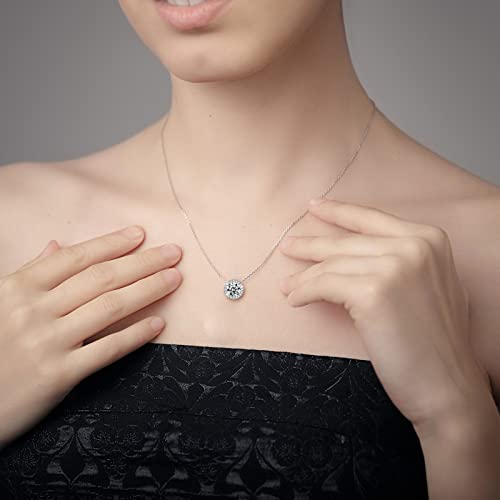 Moissanite Necklace Halo Pendant for Women 0.5CT-4.0CT 18K White/Yellow Gold Plated Sterling Silver Dainty Anniversary Day Present for Her Wife Mother 18+2 inches Lab Created Dimaond Jewelry with GRA Certificate of Authenticity 6