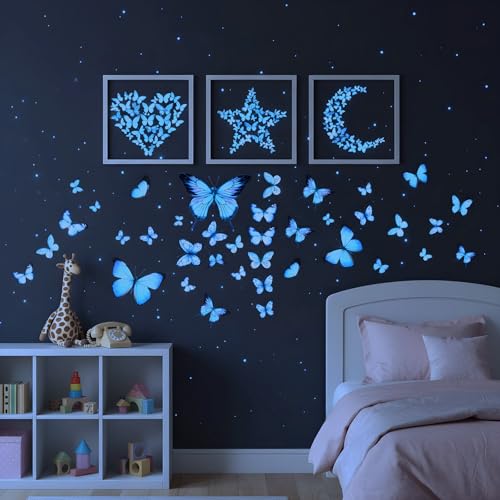Set de 25 vinilos mariposas luminiscentes azules miniatura 5