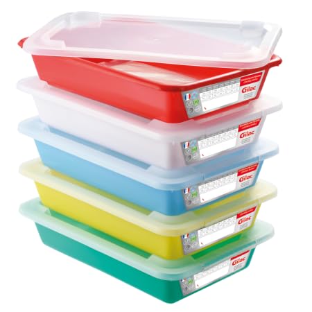 Gilac Lot de 5 bacs plats témoins 3 L + couvercles
