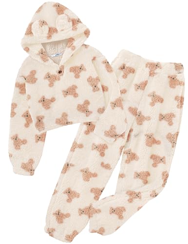 Image of Arshiner Girls 2 Piece Outfits Fuzzy Sweatsuits Hoodie and Sweatpant Sets