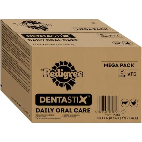PEDIGREE DentaStix Zahnpflegesnack – 112 Stück – für große Hunde (+25kg) – Hundeleckerli mit Huhn– & Rindgeschmack für jeden Tag, Zahnpflege Hund für gesunde Zähne – 1 Großpackung