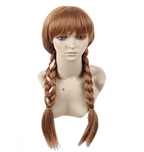 Perruque à deux tresses Princesse Anna avec bonnet pour déguisement et cosplay (marron)