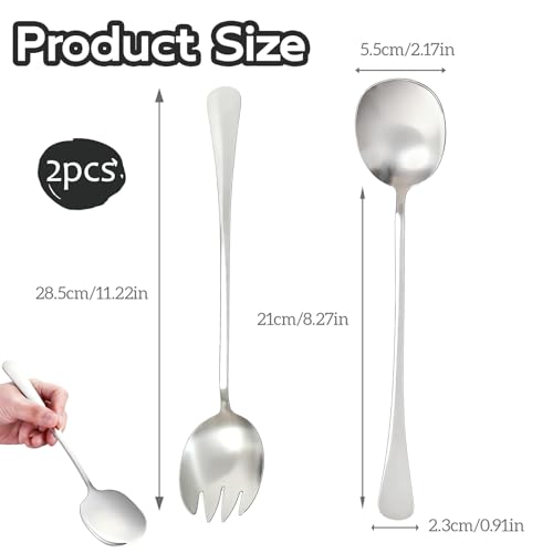 Miniatura 2 de Pevlkawr Juego De Utensilios Para Servir Ensalada 28 Cm 2 Piezas Cuchara Y Tenedor Cubiertos Para Ensalada Acero Inoxidable Para Ensalada Cuchara Para Ramen Cocina Fiestas