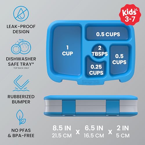 Image of Bentgo Kids Prints Leak-Proof, 5-Compartment Bento-Style Kids Lunch Box - Ideal Portion Sizes for Ages 3-7, Durable, Drop-Proof, Dishwasher Safe, PFAS- & BPA-Free Materials (NEW Race Cars)