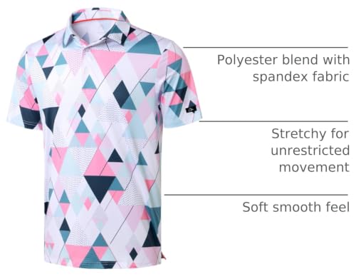 Image of Obla Mens Golf Polo Shirts Short Sleeve Dry Fit Performance Moisture Wicking Casual Print Collared Golf Shirts for Men