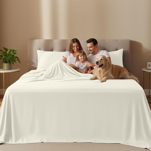 Image of Utopia Bedding Queen Size Sheet Set - 4 Piece Bed Sheets, Soft and Breathable Microfiber, Includes 1 Fitted Sheet, 1 Flat Sheet and 2 Pillowcases - Oeko Tex (Ivory)