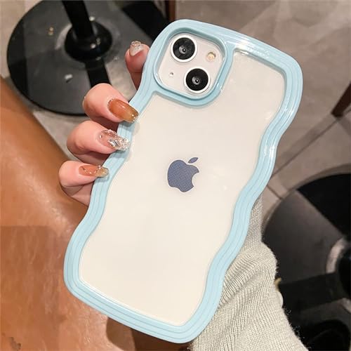 Image of COVERLY for iPhone 14 Plus Case Transparent Curly Wave TPU Cover,Cute Crystal Clear Curve Edge Slim Fit Stylish, Korean,Translucent Pretty Bumper Aesthetic Cover for Apple iPhone 14 Plus (Pine Green)