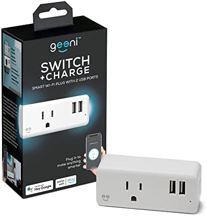 Geeni Switch + Charge Multi Port Smart Wi-Fi Plug with 2 USB Ports, Energy Saving Outlet with App Control, Compatible with Alexa and Google Home
