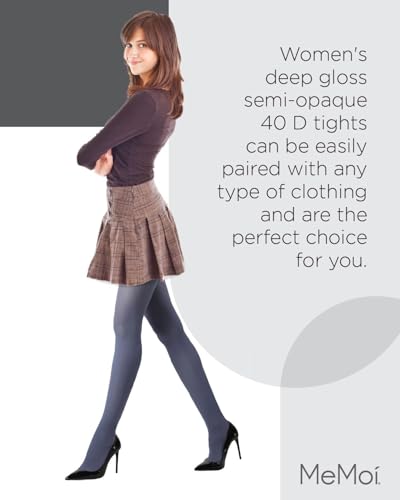 Image of MeMoi Deep Gloss Semi Opaque Tights, Comfortable and Lightweight Control Top Tights, 40 Denier - Sizes S-L