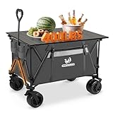 XXL Bollerwagen Faltbar,Transportwagen Klappbar mit Verstellbarem Griff,Handwagen Einkaufstrolley Groß,Strand Bollerwagen mit Alu-Tisch(92x56cm),Ideal für Camping, Supermarkt, Garten,400 lbs Traglast