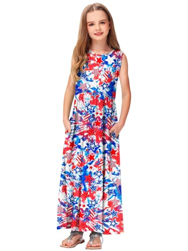 Image of Deerose Girls Maxi Dress Short Sleeve Casual Long Dresses with Pockets 5-14 Years
