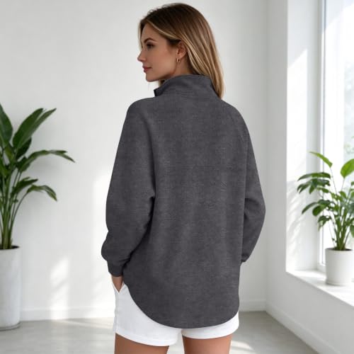 Quarter Zip Fleece Women Sweatshirts Cozy Drop Shoulder Mockneck Pullover - image 5