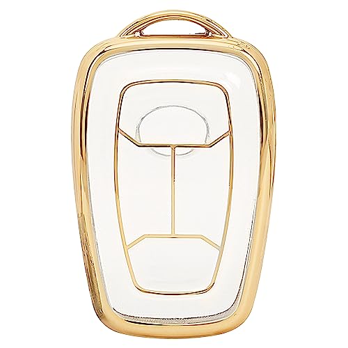 Image of JVCV Soft TPU Transparent Cover Compatible with Tata Nexon, Harrier, Tiago EV, Altroz, Tigor, Safari, Nexon EV, Punch, Punch EV 4 Button Smart Key - Stylish Protective Remote Case (Transparent Gold)