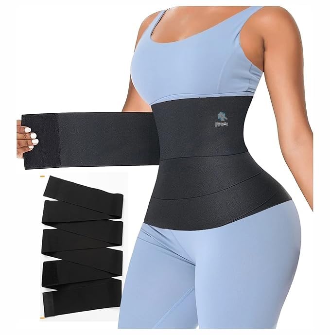 MYLOFIT Free Size Premium Waist Belt Elastic Band Weight Loss Flat Belly Belt Body Shaper Abdominal Belt After Delivery for Tummy Reduction Tummy Wrap Waist Trainer (3 Meter) Black-image-31