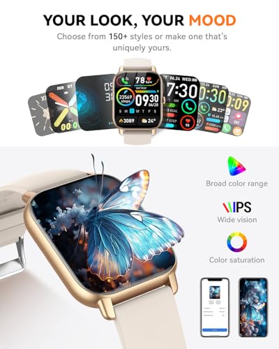 Image of Smart Watch for Men Women,1.85 inch HD Screen Bluetooth Fitness Tracker Step Counter /Sleep Monitor,110+ Sports Modes,IP68 Waterproof Smart Watch Compatible with iPhone Samsung Android Phone, Gold