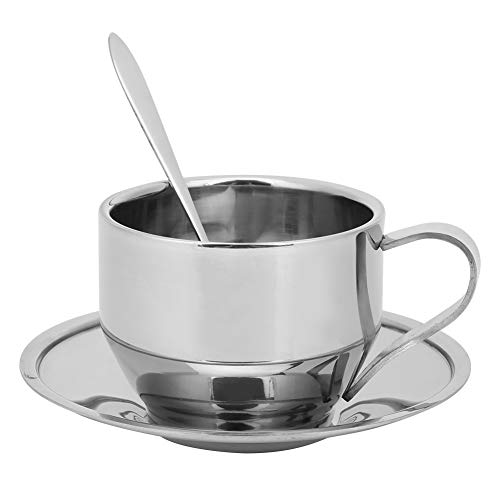 BuyWeek Set di Tazzine da Caffè, Tazze da Caffè Espresso Antiscottatura Resistenti in Acciaio Inossidabile con Piattino a Cucchiaio Kit di Stoviglie per la Casa