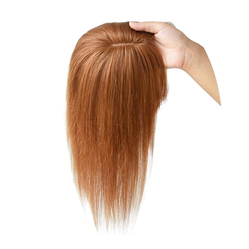 Hair Topper with Bangs Clip in Human Hair Toppers Seamless Hairpiece Toupee for Women Thick Silk Base Topper for Thicking Hair (5.1"x5.1" 12inch, Copper Red)